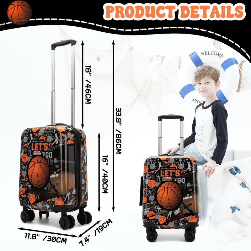 Homskiii Kids Basketball Suitcase Set for Boys Hardside Luggage with Spinner Wheels 2 Piece 16inch Toddler Suitcase for Boys Travel Carry on Luggage Airline Approved - Image 2